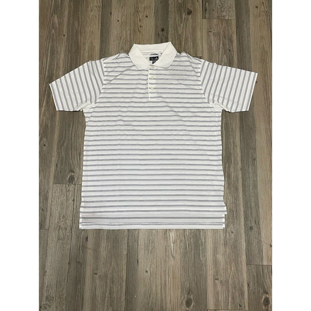 Adidas Climacool Men Size M White Striped Stretch Athletic Polo Shirt